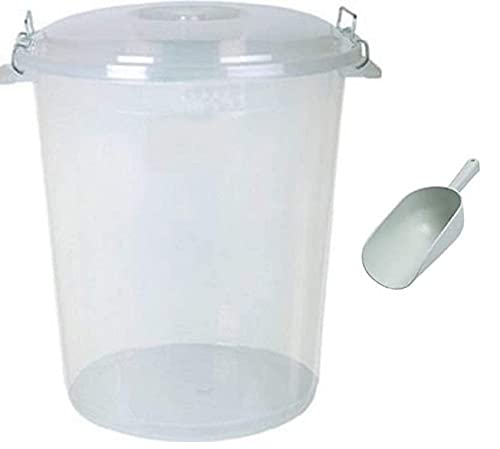 50 Litre Clear/Transparent Plastic Bin with Scoop Kitchen/Food Storage/Container/Rubbish/Waste/Animal Feed Storage (4)