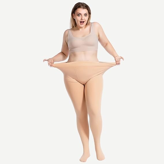 Image of SHAPERX Fleece Lined Tights Women High Waisted Winter Warm Womens Thick Tights Thermal Fake Translucent Pantyhose Plus Size Pack of 1