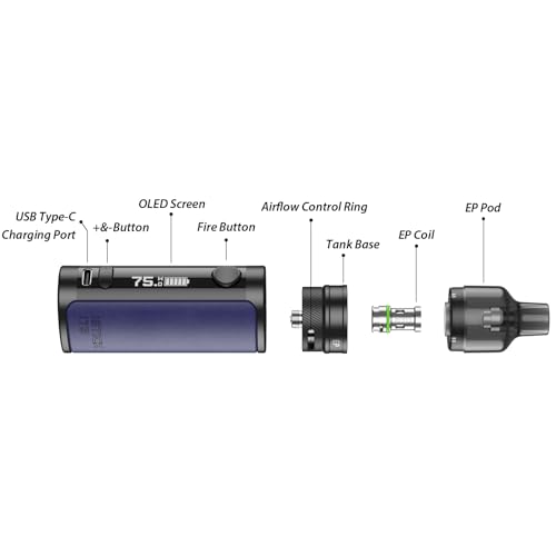 Miniatura 9 de For Eleaf Istick I75 Kit Mod Vape 75 W Negro Alimentado Por Una Batería 3000 Mah Equipado Con 5 Ml Atomizador Ep Pod Resistencia Ep 0,15 0,6 Cigarrillo Electrónico Original - Sin Nicotina