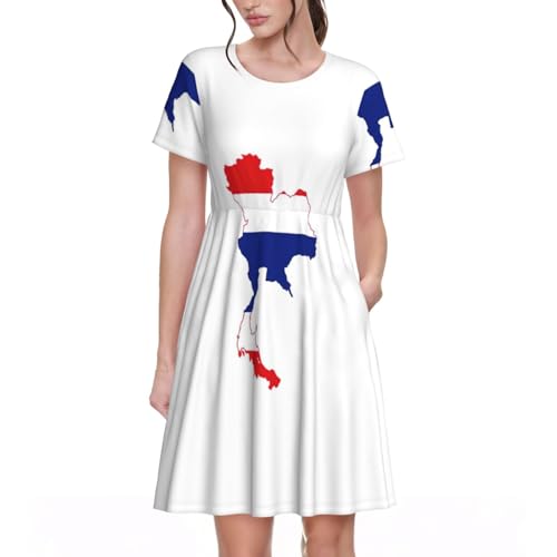 Robe d'été mi-longue EdWal drapeau de la Thaïlande à manches courtes et col rond pour femme