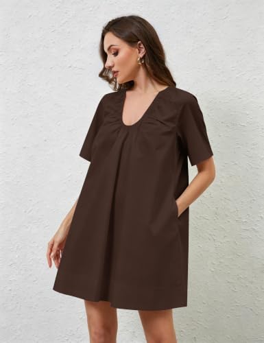 Image of OLAPTA Women Summer Sleeveless Babydoll Mini Tank Dresses Loose Fit Scoop Neck Ruched Short Dress with Pockets Party Clubwear
