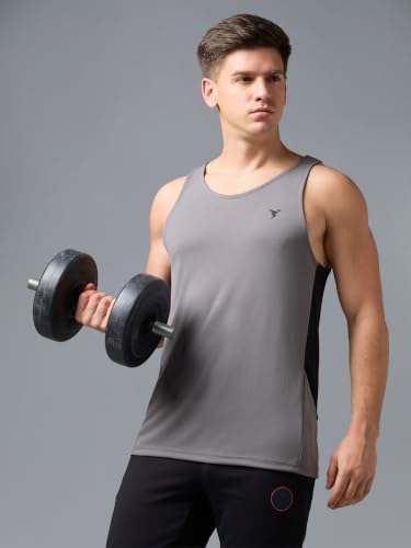 Image of TECHNOSPORT Men's Solid Slim Fit Scoop Neck Sports Innerwear Vest with TECHNOCOOL+ Quick Dry Anti Odour Anti Microbial 2 Way Stretch Soft & Smooth Activewear