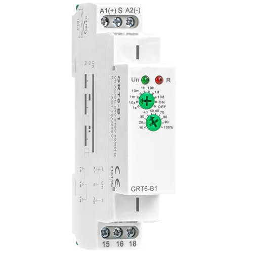 Delay Off Time Relay GRT6-B1 10A Adjustable Smart Relay Delay Turn Off Electronic Timer in Din Rail 0.1s-10 Days Wide Range Delay Factory Automation Time Universal Voltage AC DC 24V 240V