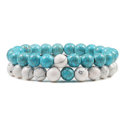 Stfery 8mm Élastique Bracelet Bleu Noir Blanc Bracelets Pierre pour Homme