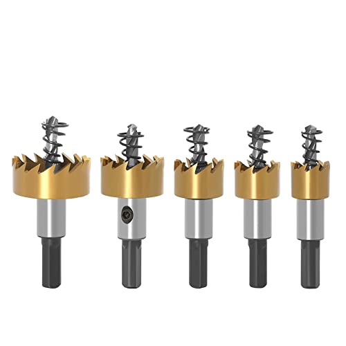 CENPEK 5 Pcs Drill Bit Set, (16/18.5/20/25/30) MM HSS Carbide Tip Hole Saw Tooth Drill Drill Bit, Hole Saw Kit