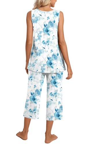 Image of TAOHUADAO Womens Summer 2 Piece Pajama Sets, Sleeveless Tops with Capri Pants, Lounge Ladies Pjs Sets with Pockets