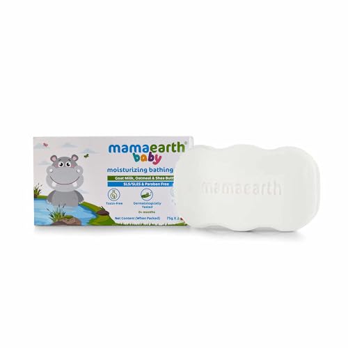 Mamaearth Moisturizing Bathing Bar For Babies - 75 g x 2 | Infused with Goat Milk, Oatmeal and Shea Butter | Gently Cleanses, Retains Moisture, Balanced at 5.5 pH