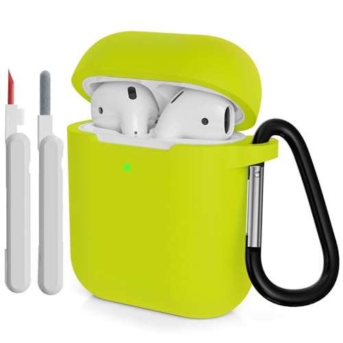 KOKOKA Custodia in Silicone Compatibile per AirPods 2 con Kit di Pulizia, Case Cover Protettiva in Premium Silicone per Airpods Seconda Generazione 2019 con Moschettone, Brilliant Yellow
