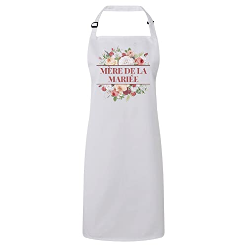 Tablier cuisine premium pour préparer le mariage avec un bouquet fleurs