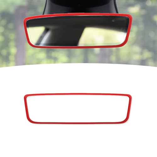 Lonuxi Car Rear View Mirror Protector Frame, Silicone Auto Rearview Edge Protection Cover Compatible with Model 3 and Y, Vehicle Interior Rear View Trim Frame Decoration, Car Accessories (Red)