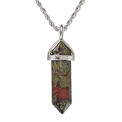 Natural Dragon Blood Jasper Gemstone Hexagonal Pointed Reiki Chakra Pendant Necklace 20" High-Grade Iron Gift Box #TOP26