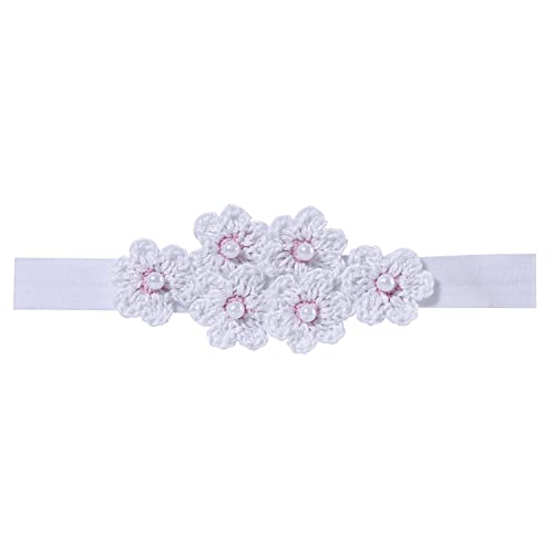 Image of Prapti Handicrafts Crochet Flower Headband For Newborn Baby Girls Infants Toddlers Photo Shoot Birthday Gift 0 to 1 year (Pack of 1 (white)