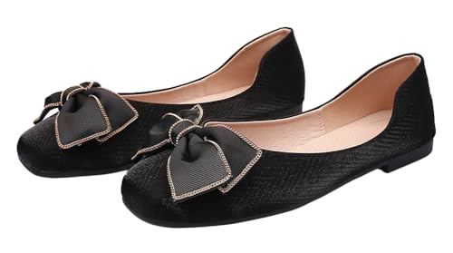Niction Women's Flats Bowknot Square Toe for Women Mary Janes Ballet Flats Slip On Comfortable Walking and Wedding Dress Shoes