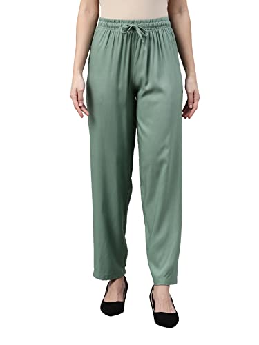 Image of GO COLORS Women Solid Mid Rise Relaxed Fit Viscose Casual Pants