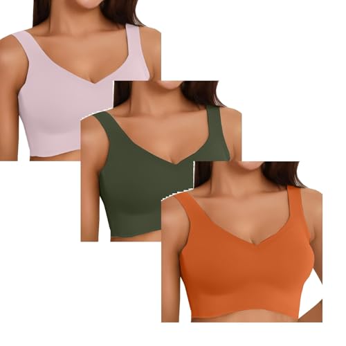 Genérico Tops Deportivos Mujer Sujetador Push Up sin Aros Sujetador Deportivo de Talla Grande para Mujer,Interior Deportiva para Yoga,sin Marcar,Ice Gather (Pink*1+Green*1+Orange*,XXL*+XXL*+*)