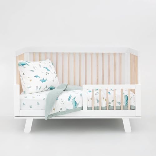 Image of Little Unicorn Toddler Bedding 3-Piece Set | Includes Comforter, Crib Sheet & Pillowcase | Soft & Breathable Muslin Fabric | for Convertible Cribs & Toddler Beds (Whales)
