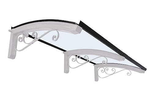 Pensilina da esterno in legno lamellare, copertura in policarbonato compatto Opale, Modello Legno Riccio, dimensioni 100 x 200 cm, colore legno e ferro Bianco