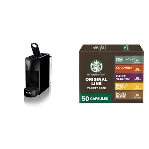 Breville Nespresso Essenza Mini Espresso Machine, Piano Black + Starbucks by Nespresso Capsules, Original Line