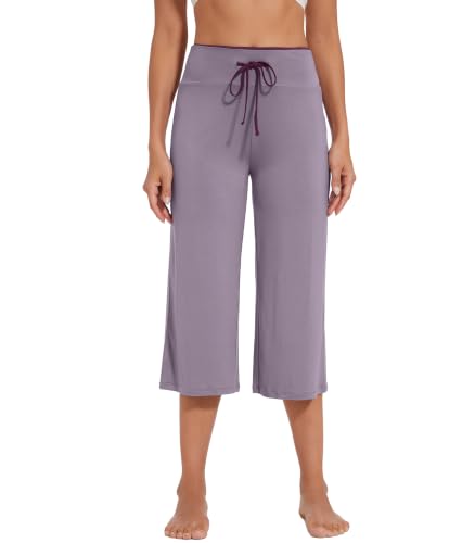 Image of WiWi Bamboo Viscose womens capri pants Wide Leg Pajama Super Soft Lounge knit Sleep shorts Cooling Pj Bottoms S-XXL