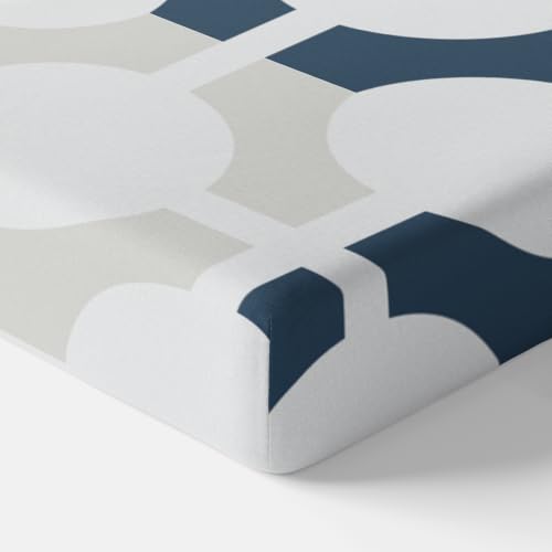 Image of LORETO - A QUALITY LINEN BRAND 144 TC 100% Pure Cotton Single Fitted Bedsheet with 1 Pillow Cover for 72 x 36 Inch Mattress, All-Around Elastic, 8 Inch Deep Pocket, Colonial Blue Matrix