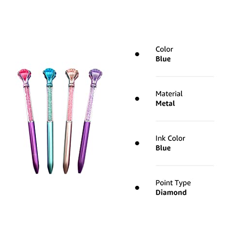 Aiyayi Diamond Pens Pack Of 4 Cute Ballpoint Pens Retractable Ballpoint Pen Gem Pens Rhinestones Crystal Bling Plated Metal Color Blue Gel Ink Office Supplies Gifts For Women (4 Pens)… #TOP7