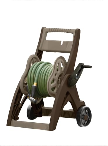 TNLOJI 175 ft. Hose Reel Cart - Steel Garden Hose Storage with 2-Wheel Design - Easy-Rolling Outdoor Water Reel for Yard, Lawn & Garde Taupe