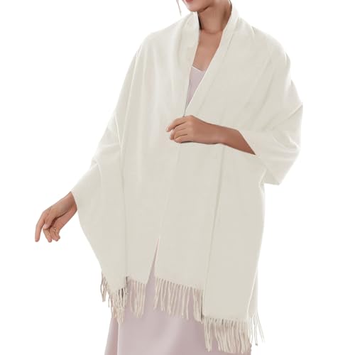 SSKHE - Chales y envolturas de pashmina para mujeres, bufandas para novias, vestidos de noche de boda, color sólido, blanco, Talla única
