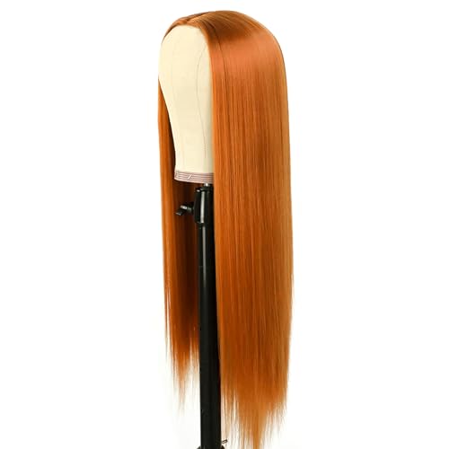 PORSMEER Long Orange Wigs for Women Natural Silky Straight Synthetic Hair Wig Heat Resistant Fibers Vivid Color Wig for Cosplay or Daily Wear - Image 3