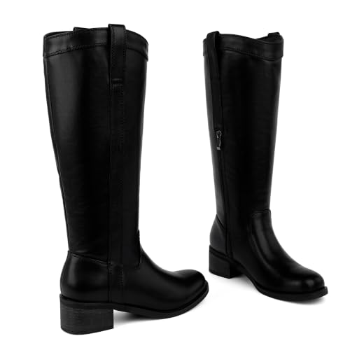Image of QIY Knee High Boots for Women Low Heel Flat Tall Boots