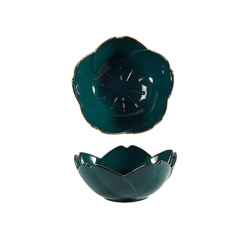 DINHEAROM 2pezzi Piatti in Per Salse Ciotole Per Condimenti Forma Fiore Design in Porcellana Piatto Per Condimenti Cucina Barbecue Verde Scuro Per Salse Snack e Antipasti