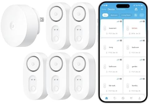 GoveeLife Upgraded Smart Water Leak Detector 1s with 1804ft Ultra-Long Range, WiFi Water Sensor with SMS/Email/APP Push and Sound Alarm,5-Year Battery Life, 5 Pack, Suit for Home, Basement, Kitchen