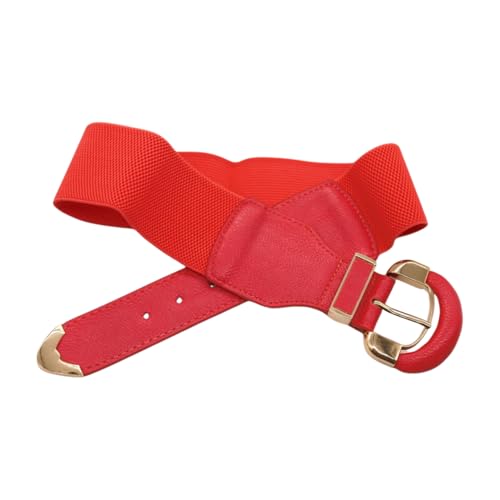 Generic Women Coral Elastic Fashion Belt - Hip High Waist Gold Metal Round Buckle Size S M z2033