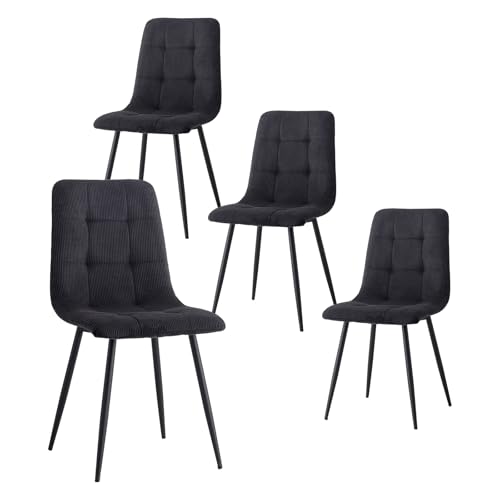 HJhomeheart Lot de 4 Chaises de Salle à Manger Modernes, Confortables, en Velours Côtelé, sans Accoudoirs, avec Pieds en Métal, Idéales pour Les Chambres,...