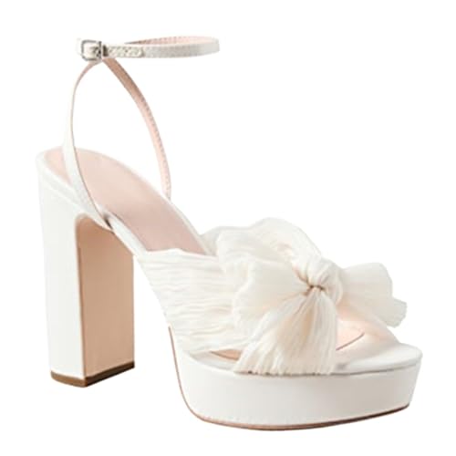 Chunky Platform Sandals for Women Bow Knot Ankle Strap Heeled Sandals Open Toe Wedding Party Dress Shoes