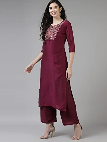 Image of INDO ERA Women's Cotton Blend; Organza & Rayon Kurta Palazzo With Dupatta Set