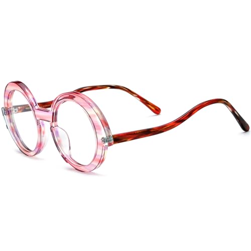 Image of HEPIDEM Multicolor Acetate Glasses Frame Women,Oversize Round Optical Eyeglasses 9345