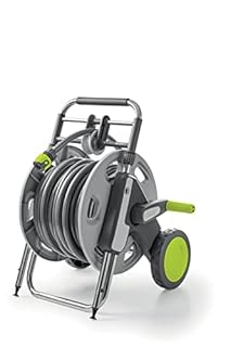 G.F. SRL, CONCEPT EASY GUIDE, carrello avvolgitubo in plastica e metallo, con SISTEMA GUIDA-TUBO, 30 m di tubo per l'irrigazione Ø 5/8", pistola multigetto e raccordi. Prodotto in Italia.