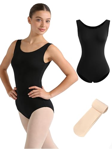 Black Tank Ballet Leotard with Tights for Women Teens (4030-LW-06-S)