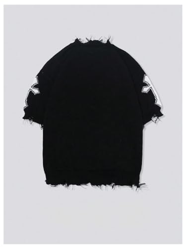 Men's Cross Print Sweater Top Raw Hem Short Sleeve Crew Neck Knit Crochet T Shirt2