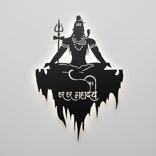 Image of Saifix Lord Shiva Metal Wall Art for Home & Temple Decor | Spiritual Wall Hanging with Trishul & Damru Design | Heavy Gauge Steel | Rust-Resistant Matte Black Finish