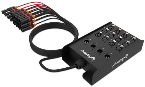 Audibax Snake 12 - Stagebox de 12 entrées et 4 sorties - Boîtier de Direct Haute Performance - Câble de 15 Mètres Inclus - Câbles d'entrée Noir et de...