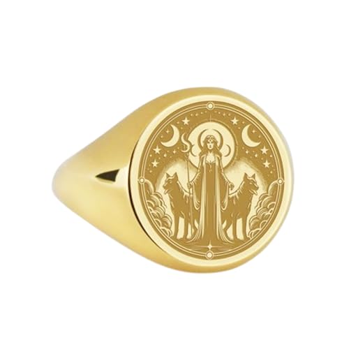 Bague Hécate chevalière ronde 14x14mm plaqué or argent 925