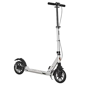 HOMCOM Adult Teens Kick Scooter Foldable Height Adjustable Aluminium Ride On Toy for 14+ w/ Rear Wheel & Hand Brake, 200mm Big Wheels, Shock Mitigation System - Silver