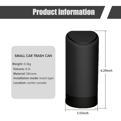 Image of 1 PC Car Trash Can with Lid, 6.29 inch x 2.55 inch Portable Trash Can, Waterproof Mini Storage Box, Multifunctional Vehicle Decoration, Universal for Most Cars, Trucks, SUVs, Vans (Black)