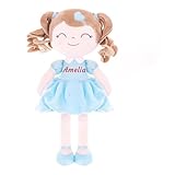Gloveleya Personalized Baby Dolls Curly Hair Sky Blue Heart Girl Costomized Name Gifts