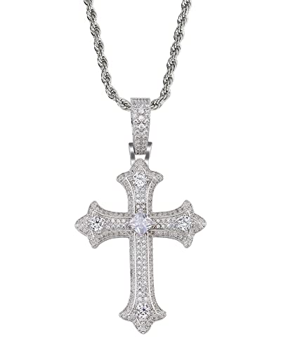 LuxeFlex Gothic Iced Out Diamond Jesus Cross Necklace with 20