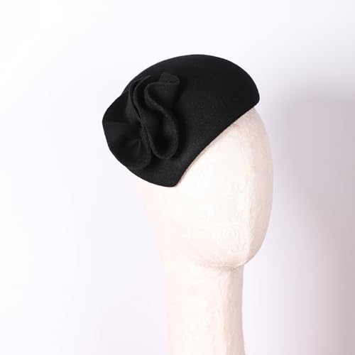 Image of Flower Womens Dress Fascinator Wool Felt Fedora French Pillbox Hat Party Wedding Teardrop Beret