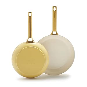 GreenPan Reserve Hard Anodized Healthy Ceramic Nonstick 10″ and 12″ Frying Pan Skillet Set, Gold Handle, PFAS-Free, Dishwasher Safe, Oven Safe, Sunrise Yellow