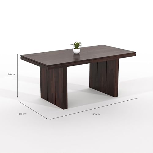 Image of Solid Sheesham Wood 6 Seater Dining Table Set with Cushioned Chairs for Dining Room | Living Room | Home & Office | Hotels Restaurant & Cafe (6 Seater, Walnut H)