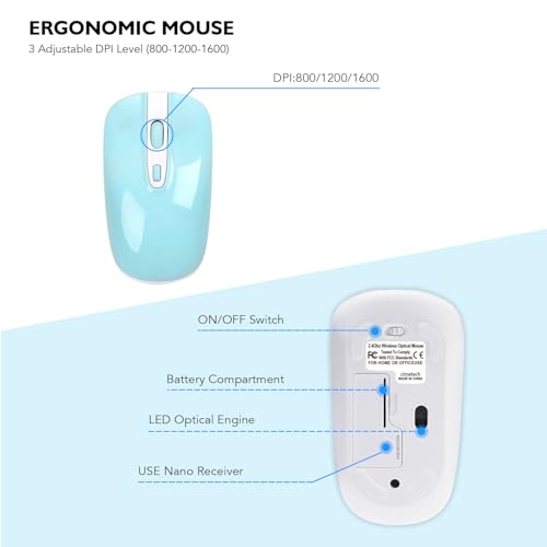 Image of cimetech Wireless Keyboard and Mouse Combo, Compact Silent Ergonomic Scissor Switch Keyboard and Optical Mouse Set, 2.4G Lag-Free Cordless Keyboard Mice for Computer, Mac, Laptop, PC, Windows - Blue